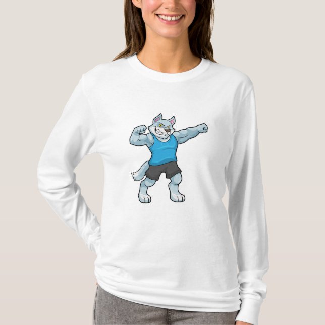 Wolf as Bodybuilder with big Upper arms T-Shirt (Front)
