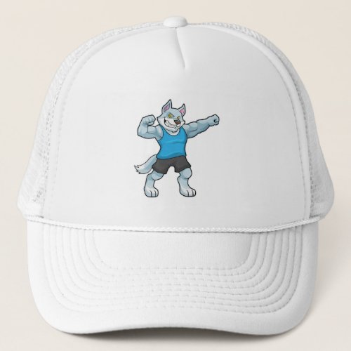 Wolf as Bodybuilder with big Upper arms Trucker Hat