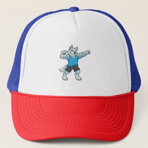 Wolf as Bodybuilder with big Upper arms Trucker Hat