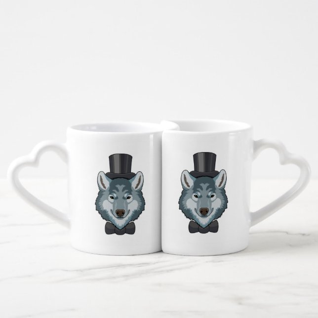 Wolf as Groom with Bow Coffee Mug Set (Front Nesting)