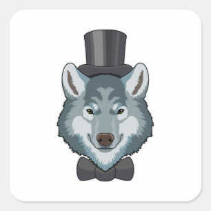 Wolf as Groom with Bow Square Sticker