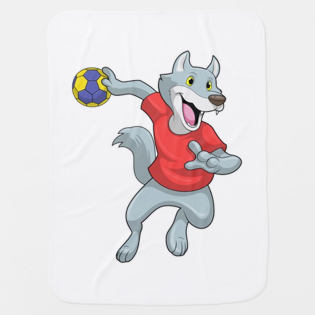 Wolf as Handball player with Handball Baby Blanket (Front)