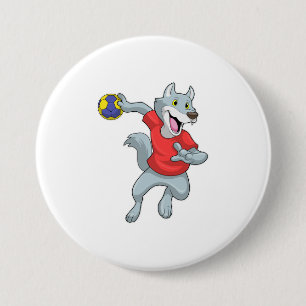 Wolf as Handball player with Handball Button
