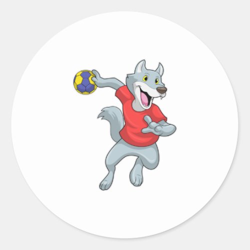 Wolf as Handball player with Handball Classic Round Sticker