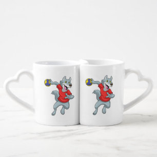 Wolf as Handball player with Handball Coffee Mug Set