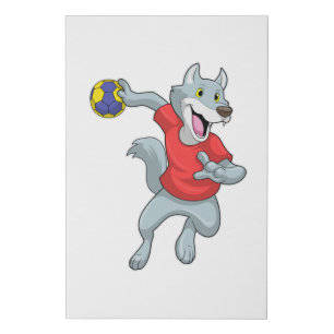 Wolf as Handball player with Handball Faux Canvas Print