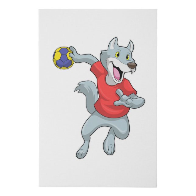 Wolf as Handball player with Handball Faux Canvas Print (Front)