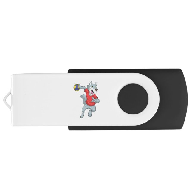Wolf as Handball player with Handball Flash Drive (Back)