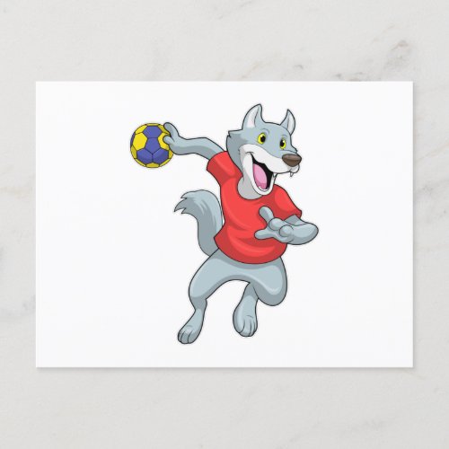 Wolf as Handball player with Handball Postcard