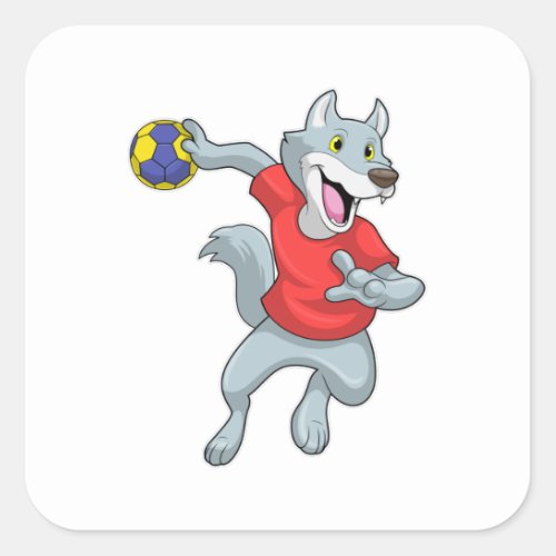 Wolf as Handball player with Handball Square Sticker