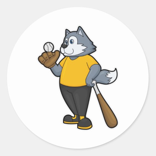 Wolf at Baseball with Baseball bat Classic Round Sticker