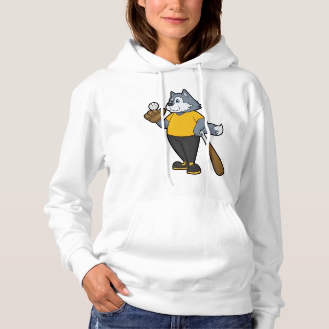 Wolf at Baseball with Baseball bat Hoodie (Front)
