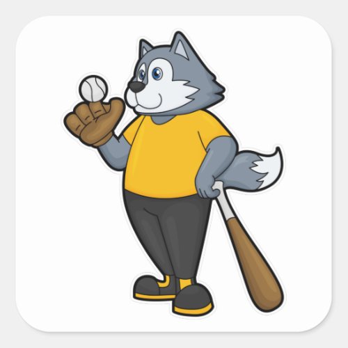 Wolf at Baseball with Baseball bat Square Sticker