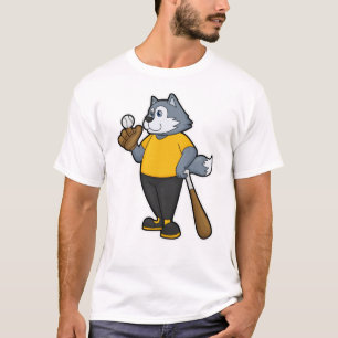 Wolf at Baseball with Baseball bat T-Shirt