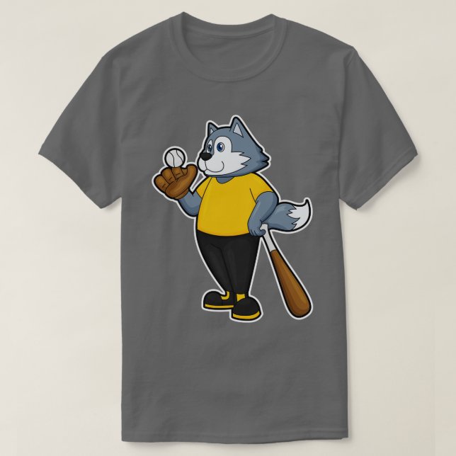 Wolf at Baseball with Baseball bat T-Shirt (Design Front)