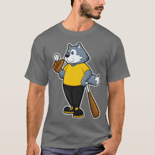 Wolf at Baseball with Baseball bat T-Shirt