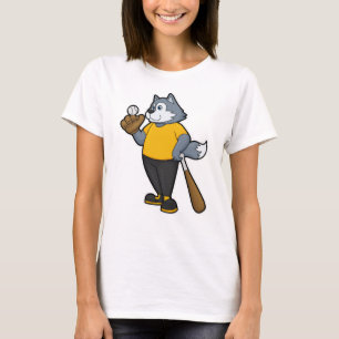 Wolf at Baseball with Baseball bat T-Shirt