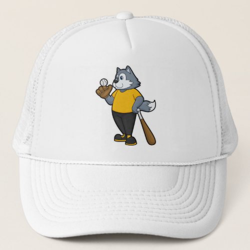 Wolf at Baseball with Baseball bat Trucker Hat