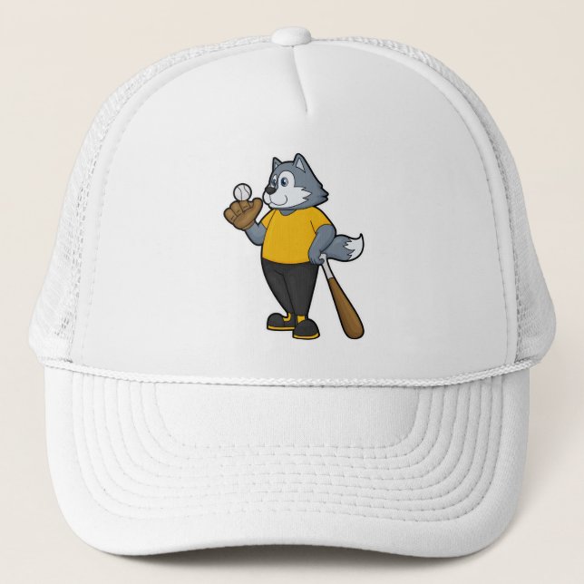 Wolf at Baseball with Baseball bat Trucker Hat (Front)