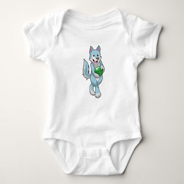Wolf at Bowling with Bowling ball Baby Bodysuit (Front)