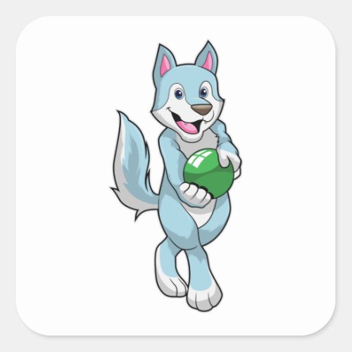 Wolf at Bowling with Bowling ball Square Sticker