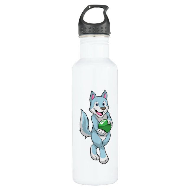 Wolf at Bowling with Bowling ball Stainless Steel Water Bottle (Front)