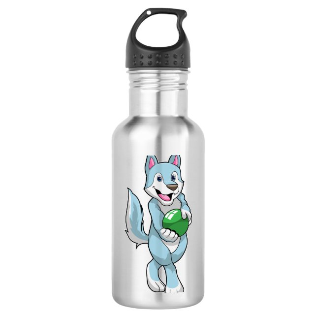 Wolf at Bowling with Bowling ball Stainless Steel Water Bottle (Front)
