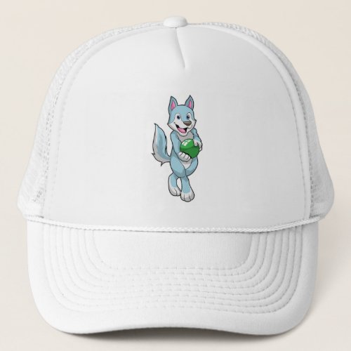 Wolf at Bowling with Bowling ball Trucker Hat