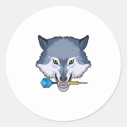 Wolf at Darts with Dart Classic Round Sticker