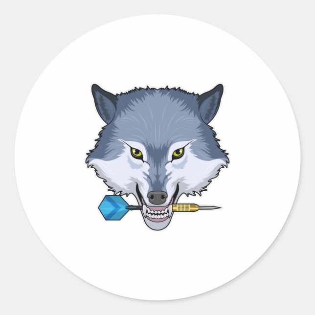Wolf at Darts with Dart Classic Round Sticker (Front)