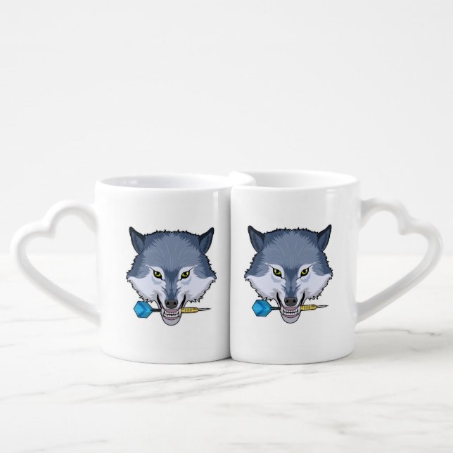 Wolf at Darts with Dart Coffee Mug Set (Front Nesting)