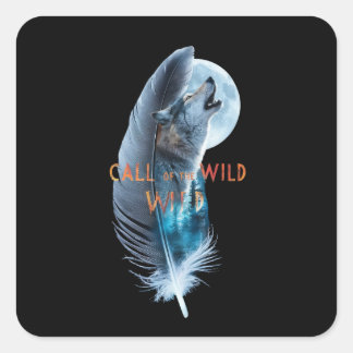 Wolf at its tip howling to the moon (2) square sticker