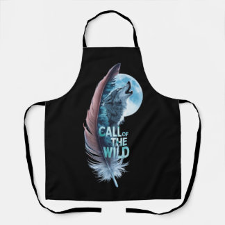 Wolf at its tip howling to the moon apron
