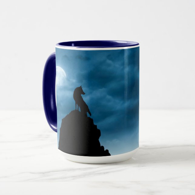 Wolf At Moonlightt Ceramic Mug (Front Left)