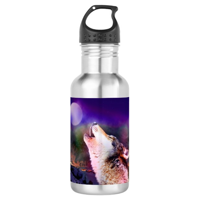 Wolf at night stainless steel water bottle (Front)