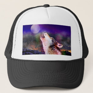 Wolf at night trucker hat