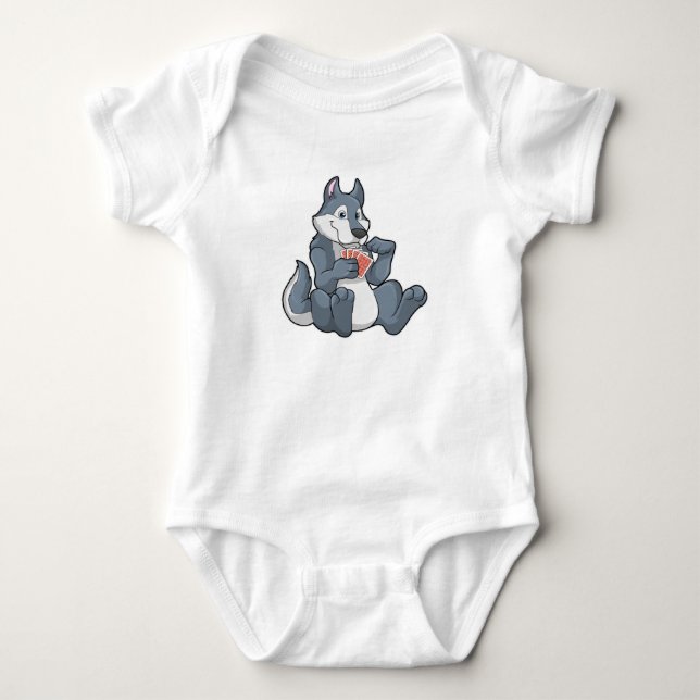 Wolf at Poker with Poker cards Baby Bodysuit (Front)