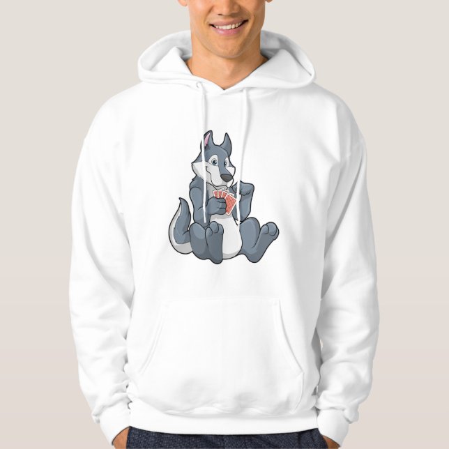 Wolf at Poker with Poker cards Hoodie (Front)
