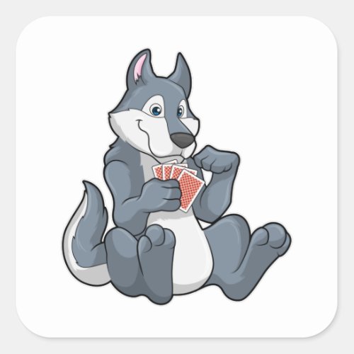 Wolf at Poker with Poker cards Square Sticker
