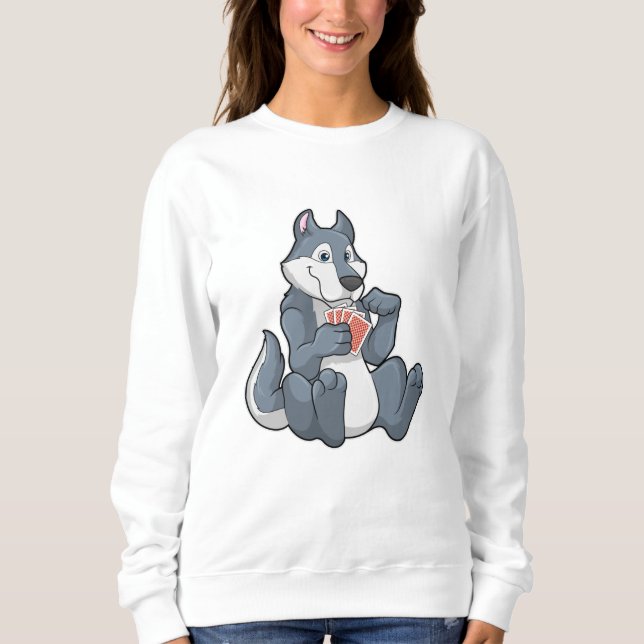 Wolf at Poker with Poker cards Sweatshirt (Front)