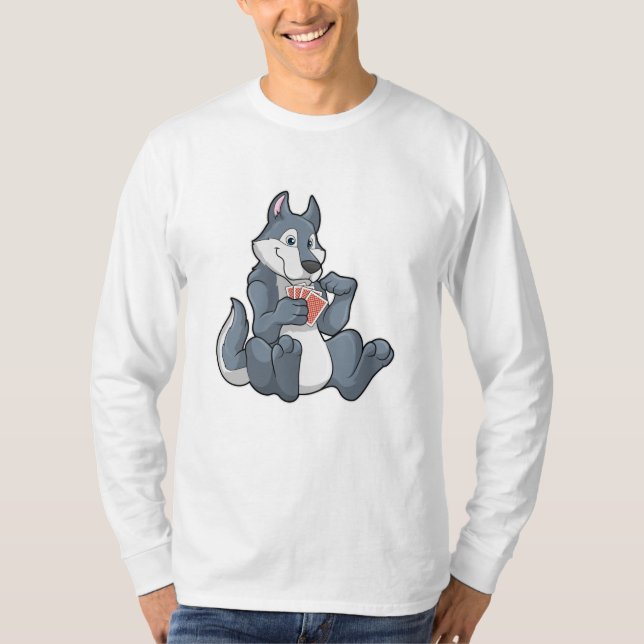 Wolf at Poker with Poker cards T-Shirt (Front)