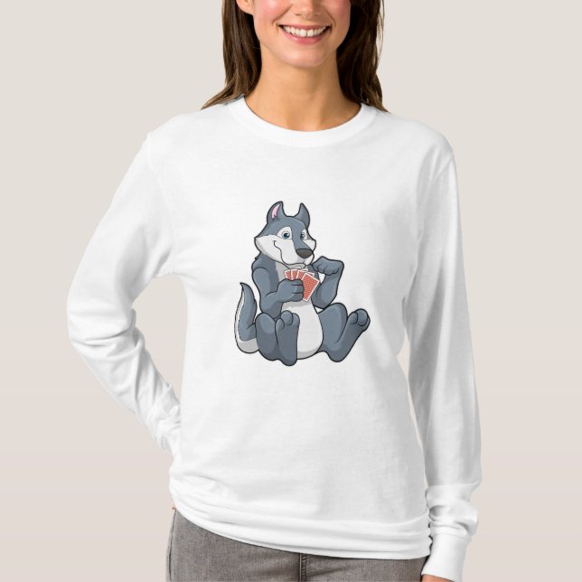 Wolf at Poker with Poker cards T-Shirt (Front)