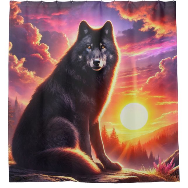 Wolf at Sunset Shower Curtain (Front)