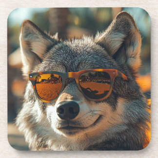 Wolf at the beach beverage coaster