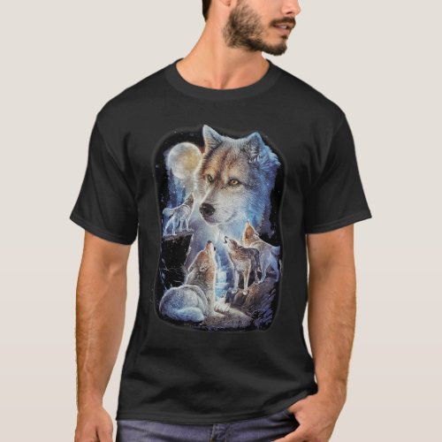 Wolf At The Moon Vintage Wolf T_Shirt