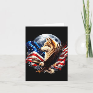 Wolf Bald Eagle American Flag Full Moon New Years  Card