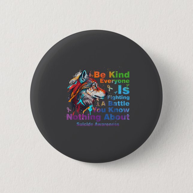 Wolf Be Kind Suicide Awareness Mental Health Suprt Button (Front)