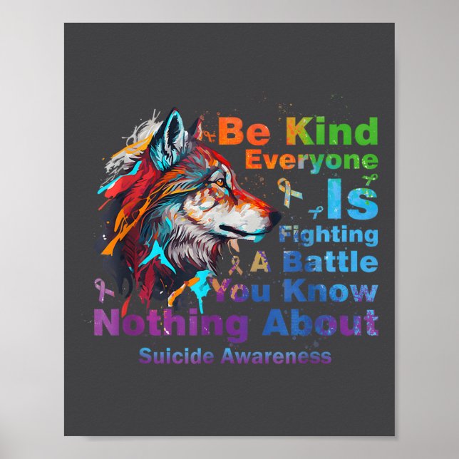 Wolf Be Kind Suicide Awareness Mental Health Suprt Poster (Front)