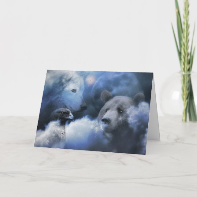 Wolf, Bear and Eagle Happy Holidays Xmas Card (Front)