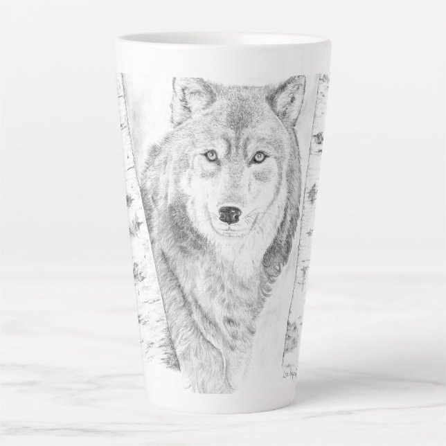 Wolf Between Birch Trees Latte Mug (Front)